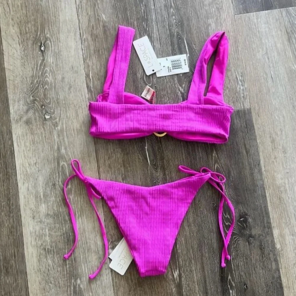 L*Space Ribbed Willow Bikini | Purple Cutout Ring Top & High-Leg Bottom NWT M
